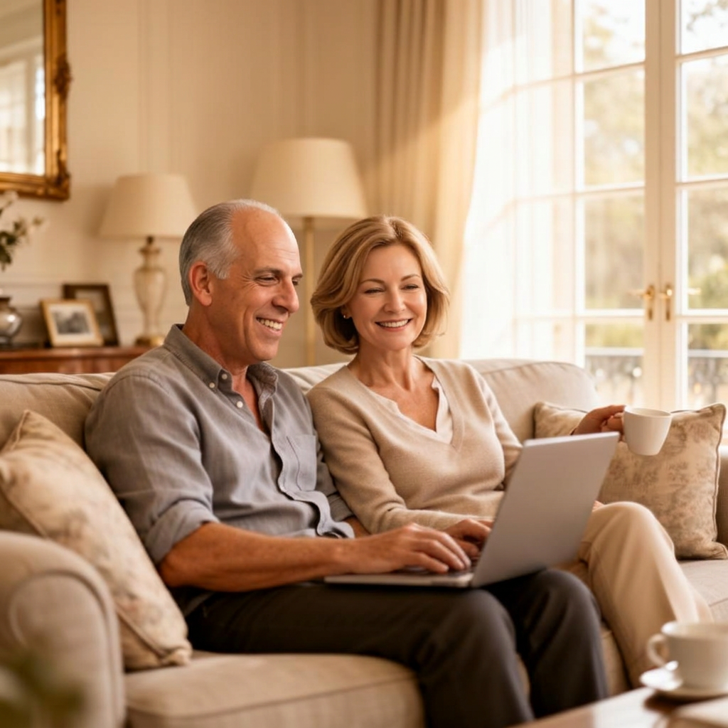 A happy mature couple at home enjoying retirement